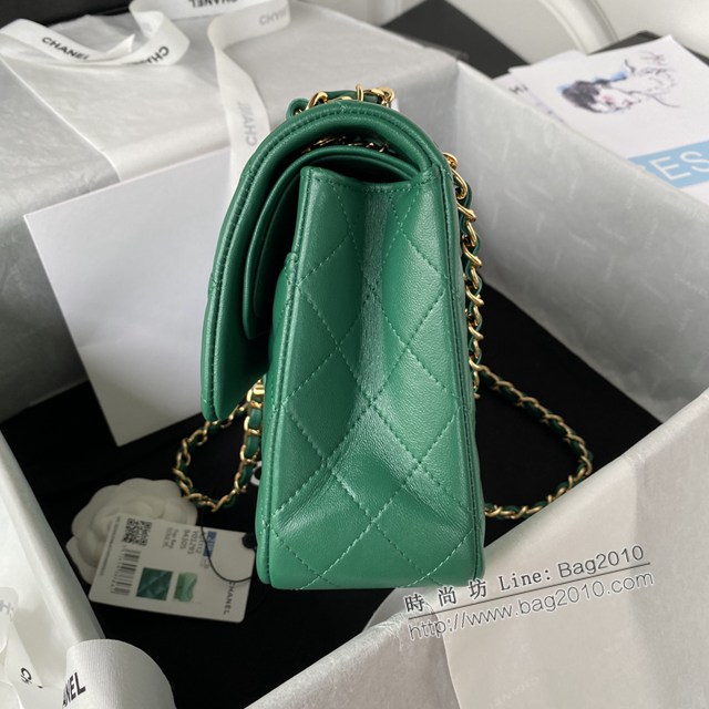 Chanel專櫃新款Classic Flap Bag A01112 香奈兒經典款CF瑪瑙綠小羊皮鏈條單肩斜挎女包 djc4728